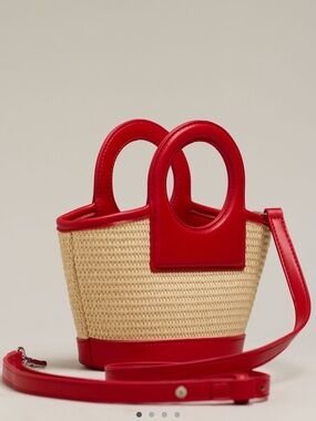 Melie Bianco Red Trim Straw Mini Tote
